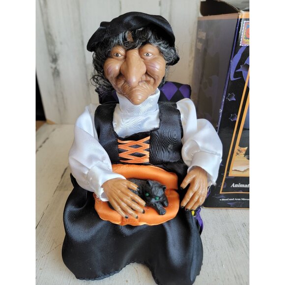 Gemmy AS IS animated witch petting cat Halloween prop decor - Picture 2 of 11
